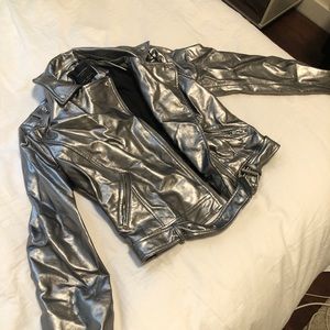 Silver metallic leather jacket